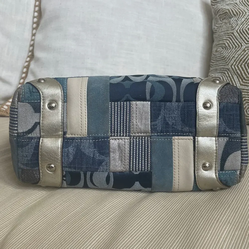 Rare Coach Signature Denim Patchwork Hobo F13721 Blue Multi Y2K Shoulder Bag